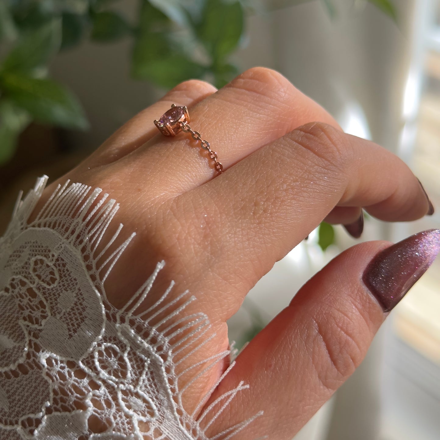 Dusty Pink Self-Love Chain Ring- Rose Gold