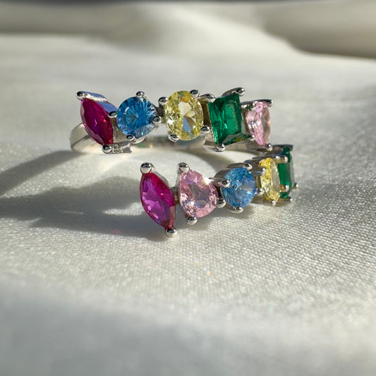 Open Front Multi-Stone Adjustable Ring