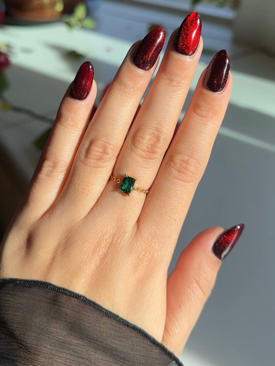 Anillo Ajustable Self-Love Verde Esmeralda - Oro 14K