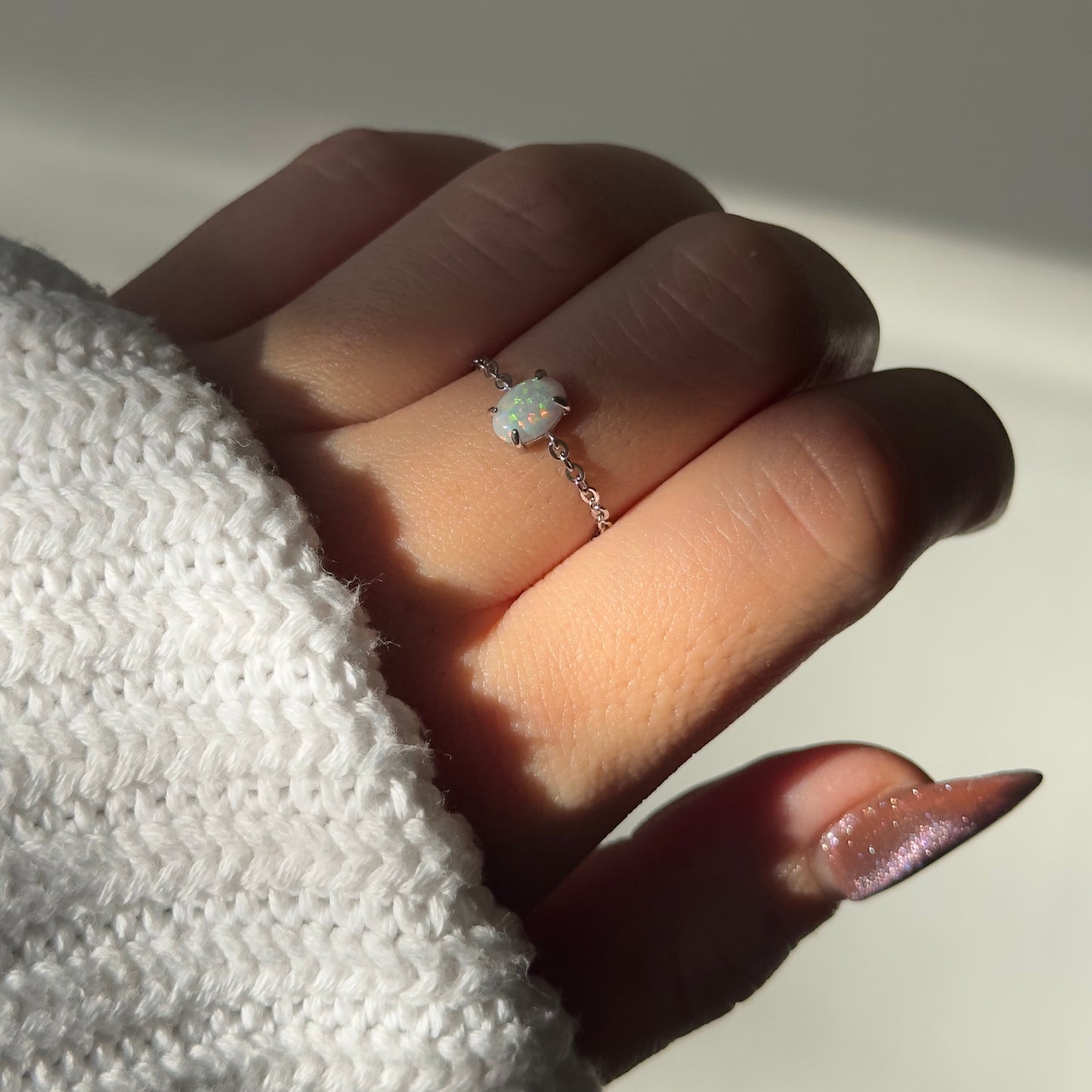 DAINTY White Opal Self-Love Chain Ring