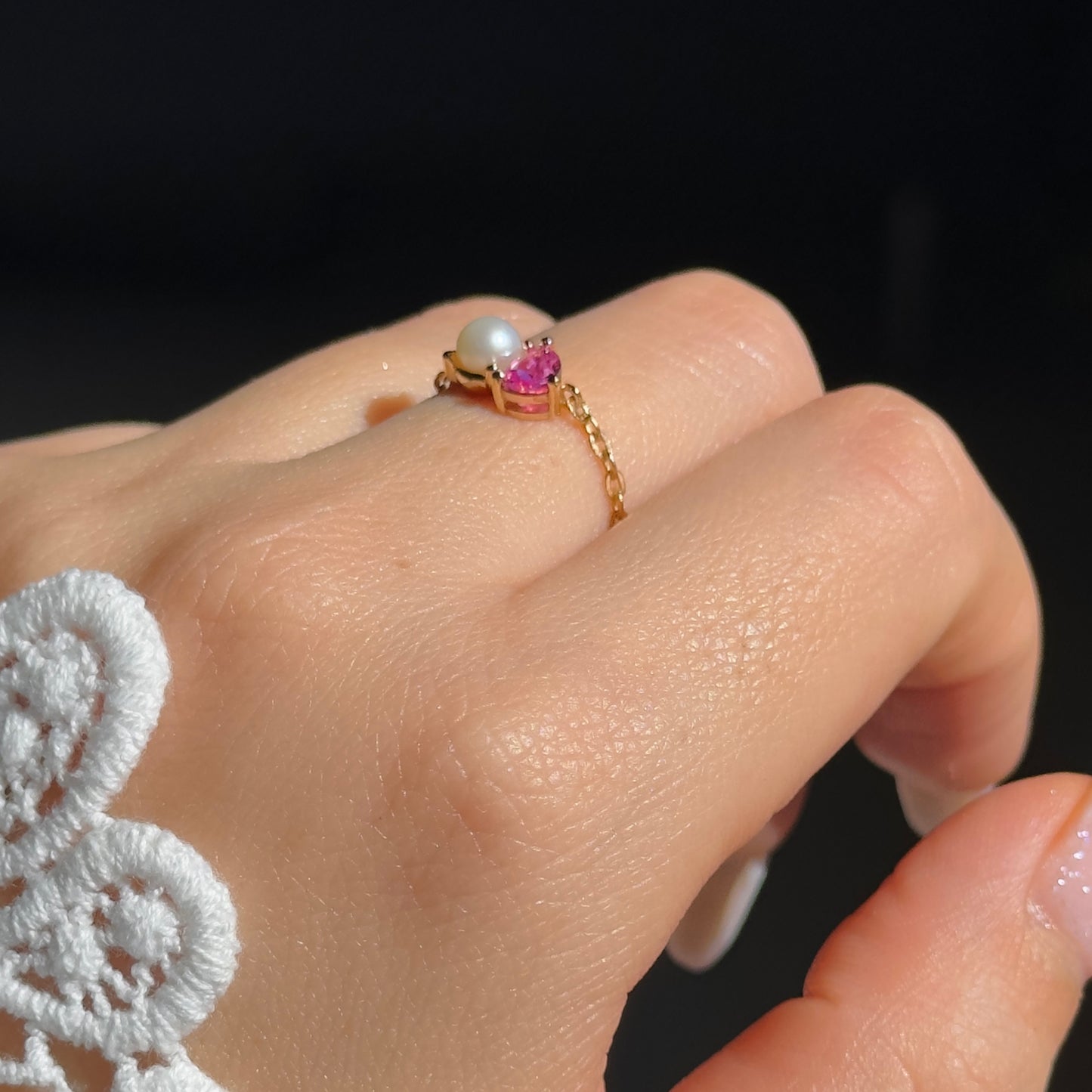You + Me Pearl Chain Ring