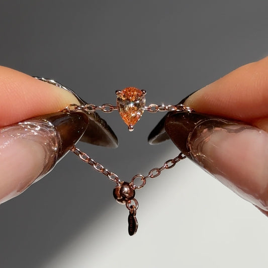 Citrine Champagne Self-Love Chain Ring- Drop