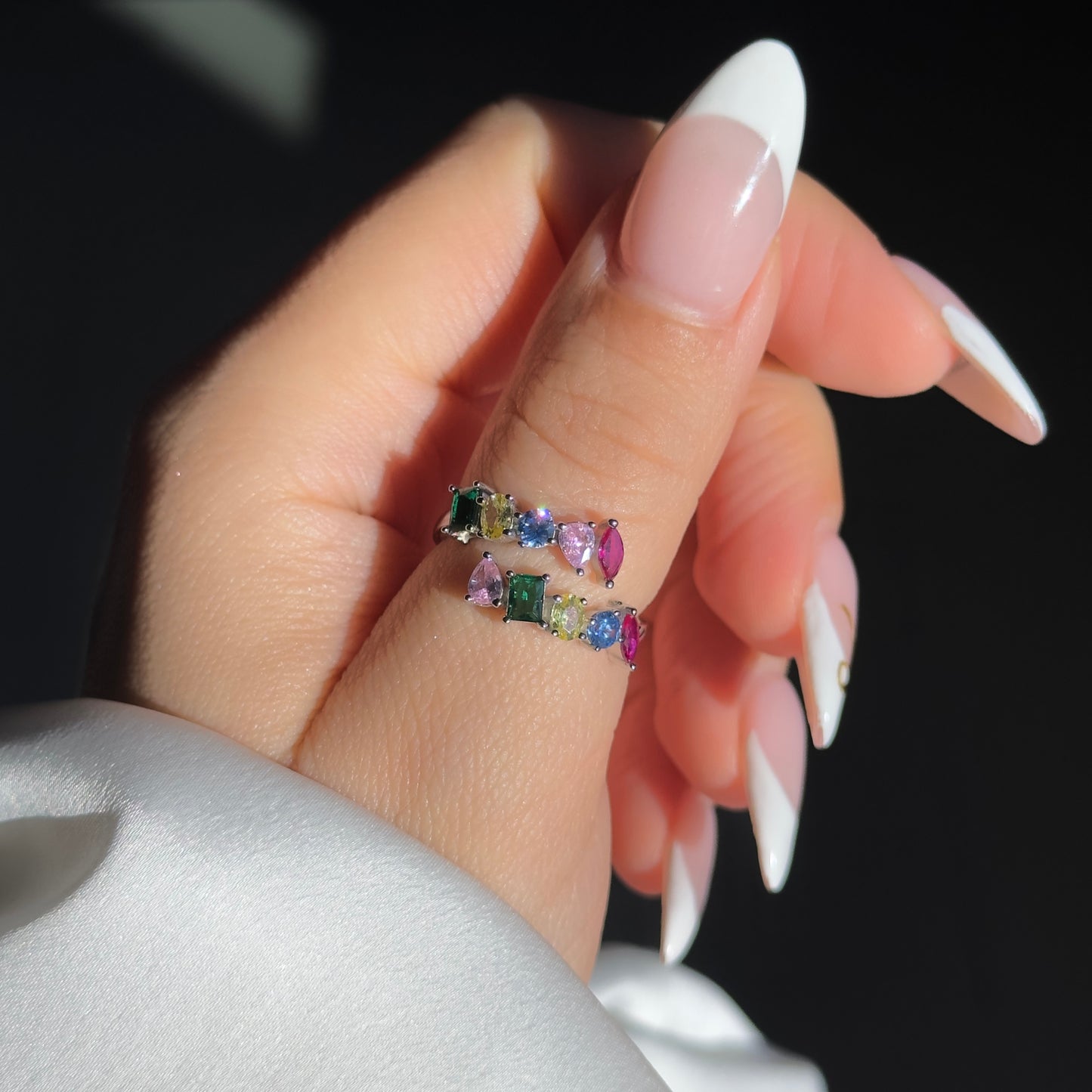 Open Front Multi-Stone Adjustable Ring
