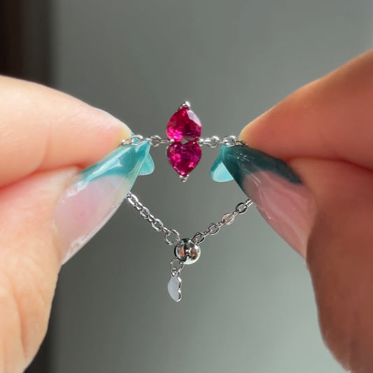 You & Me Heart Chain Ring- Ruby