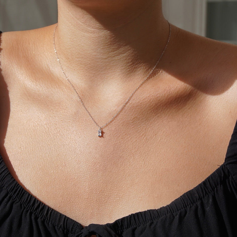 The Everyday Clear Water Diamond Necklace- 14K White Gold Over Sterling Silver