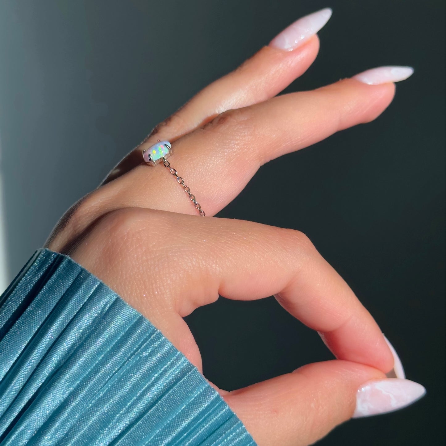 White Opal Self-Love Chain Ring