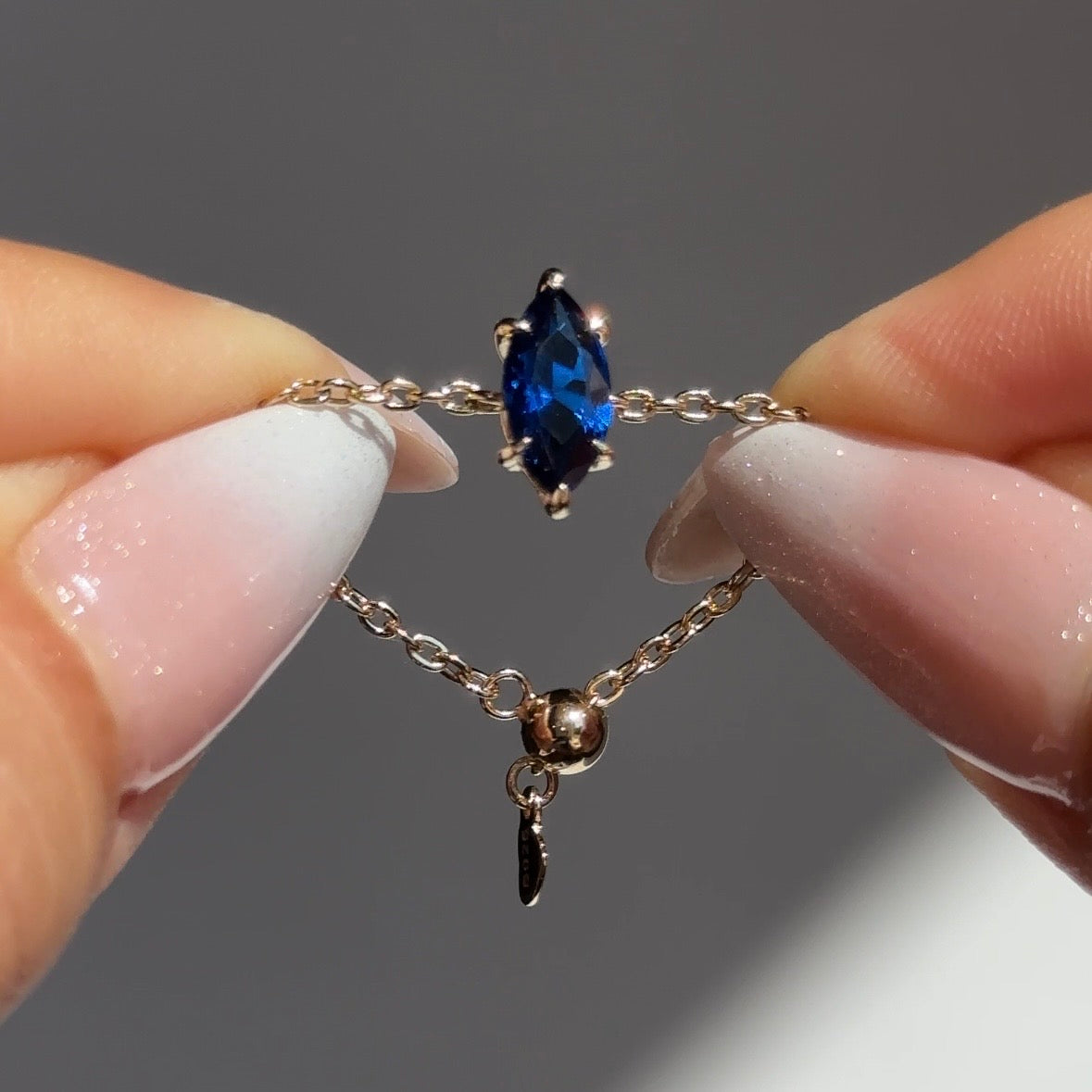 Marquise Self-Love Chain Ring- Sapphire