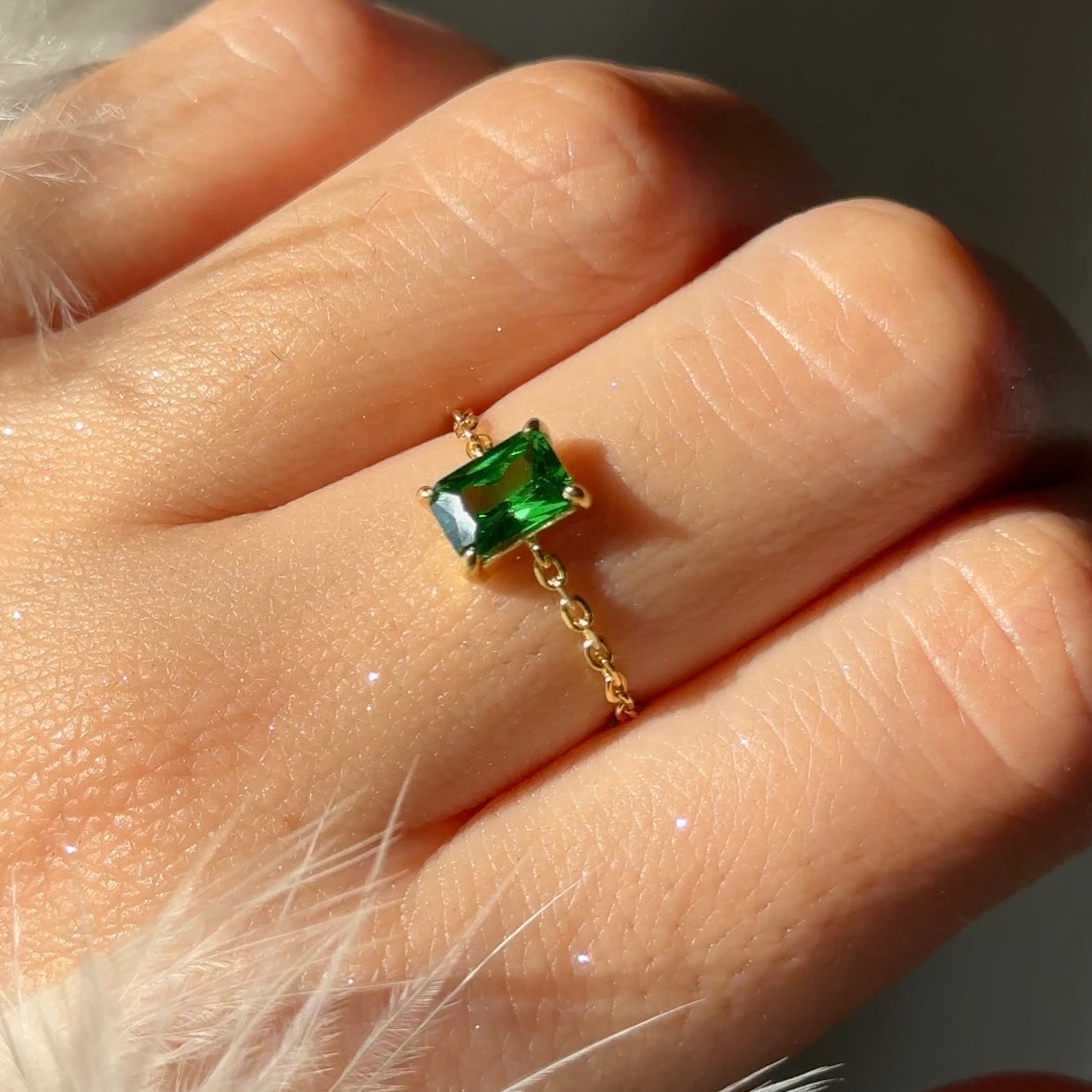 Anillo Ajustable Self-Love Verde Esmeralda - Oro 14K