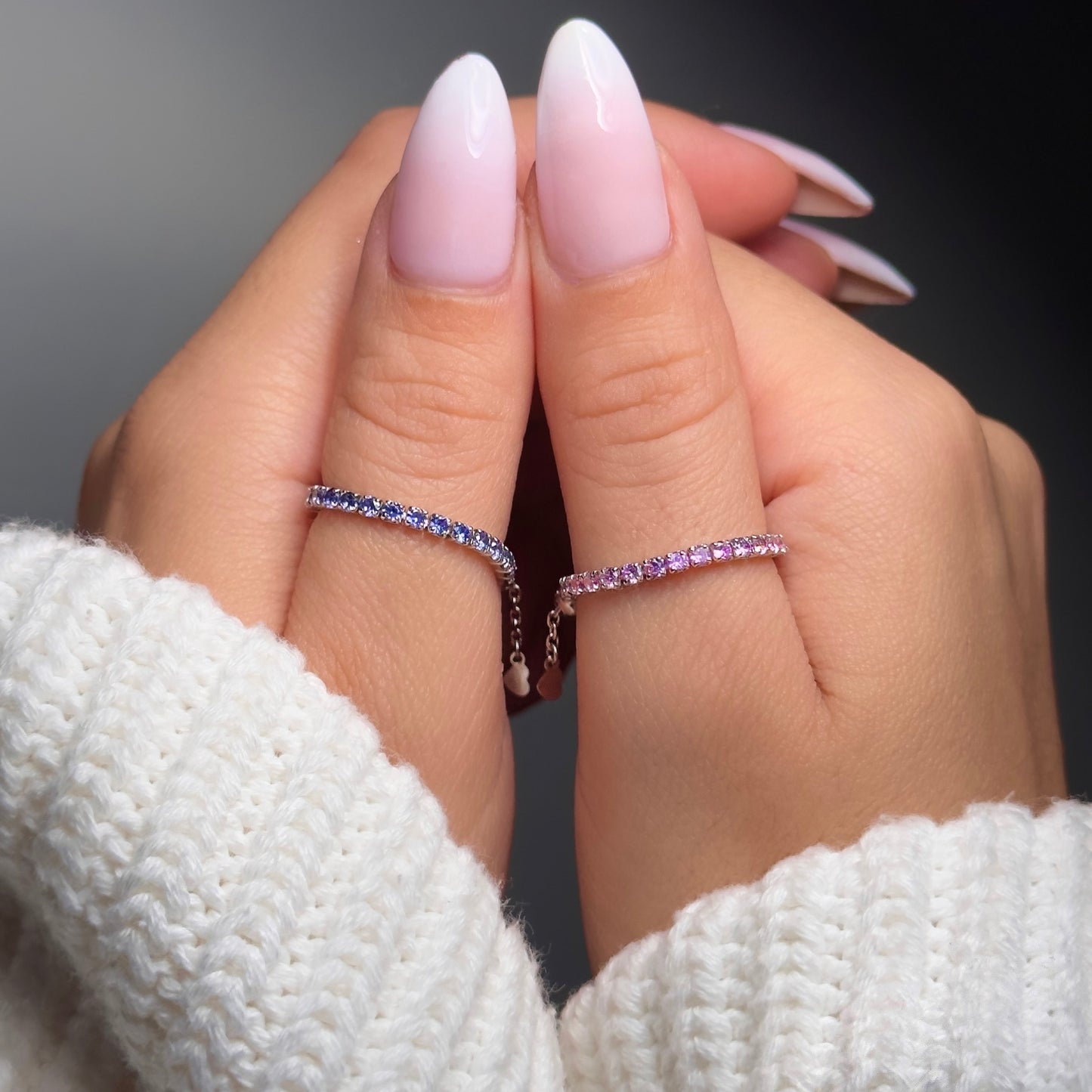 NEW! Tanzanite Blue & Pink- Eternity Chain Ring