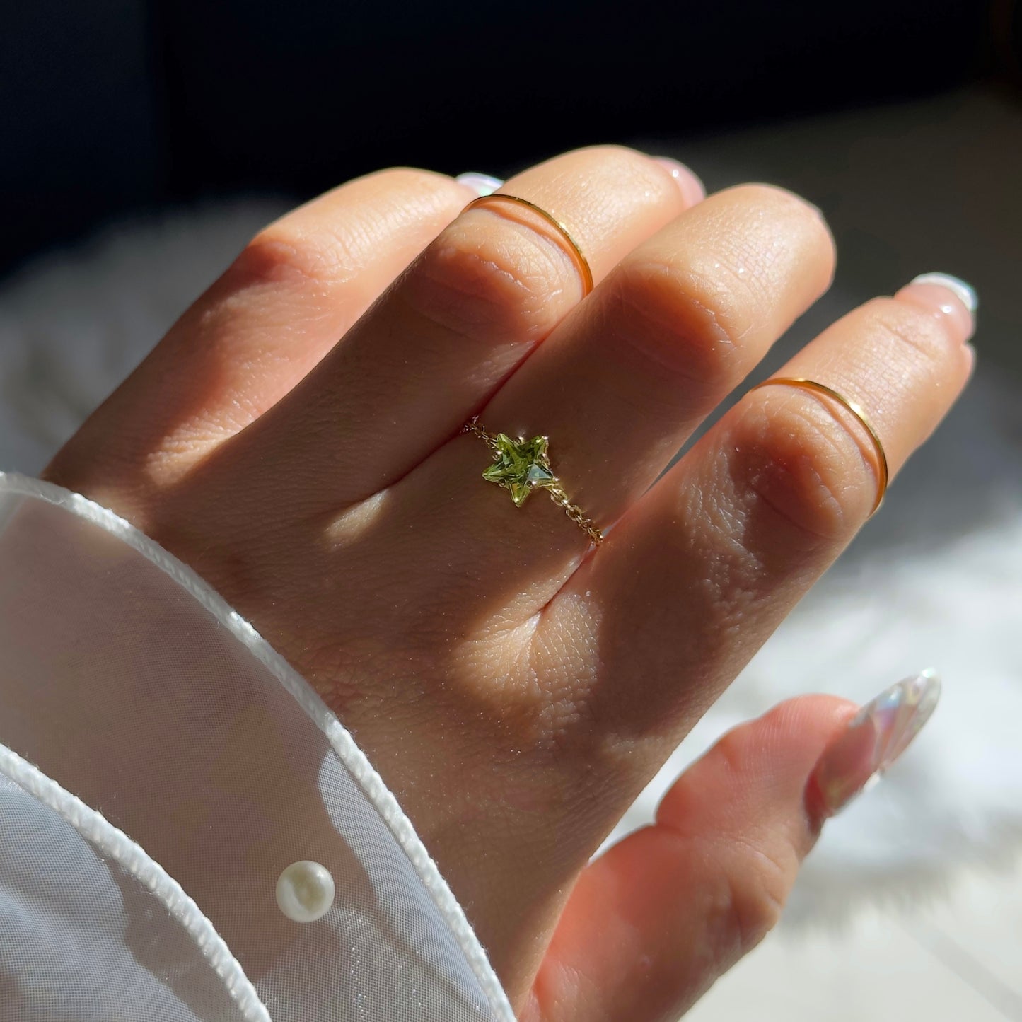 Star Chain Ring- Peridot