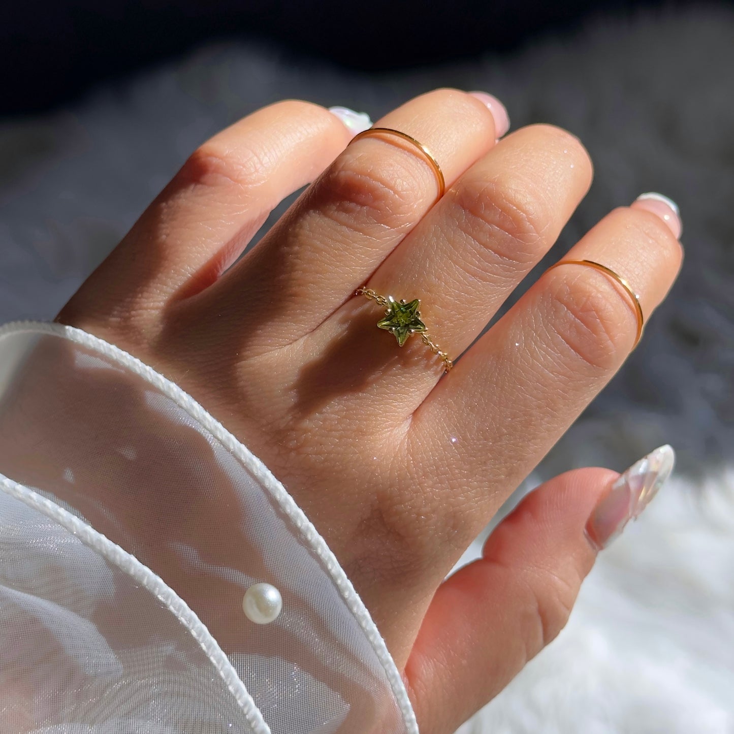 Star Chain Ring- Peridot