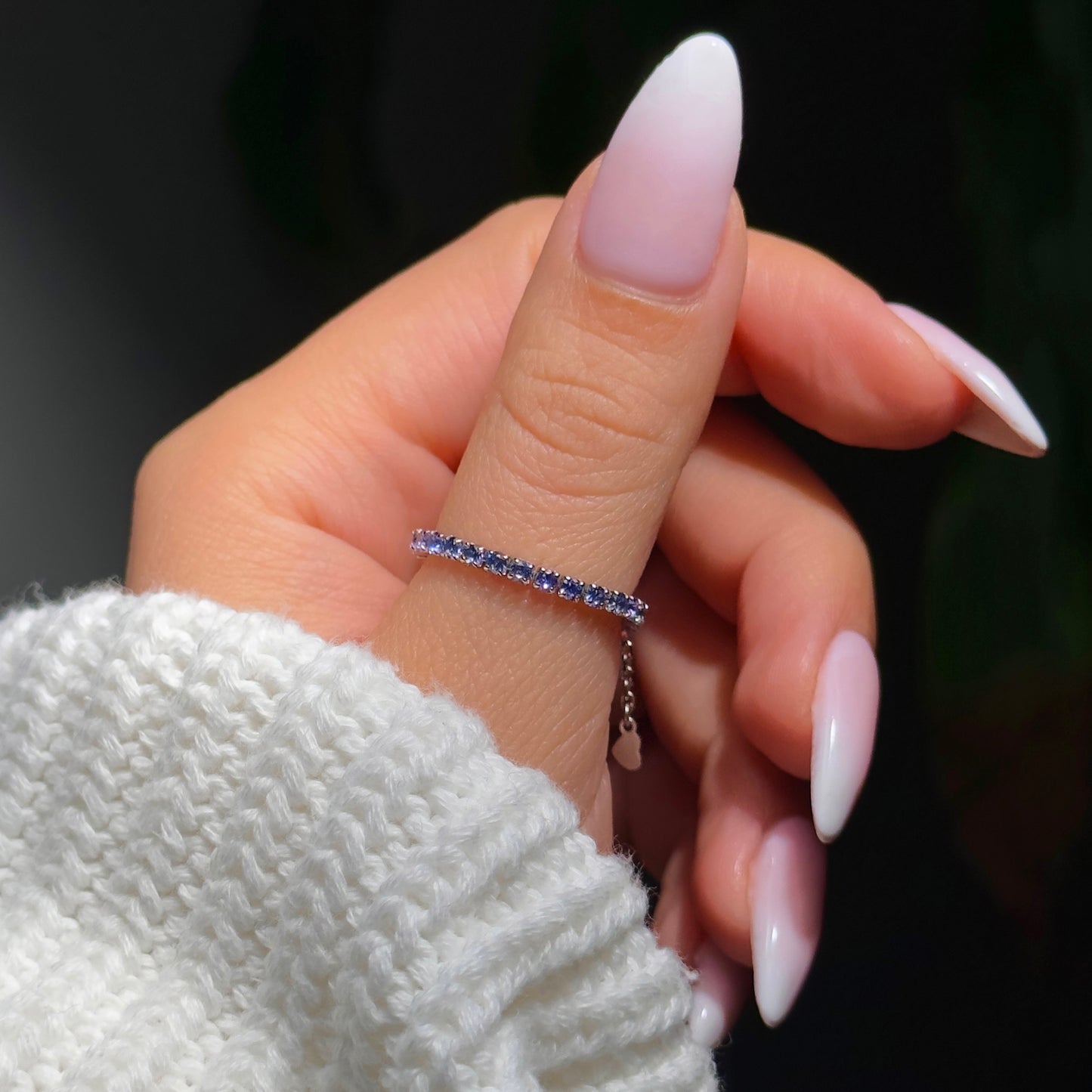 NEW! Tanzanite Blue & Pink- Eternity Chain Ring