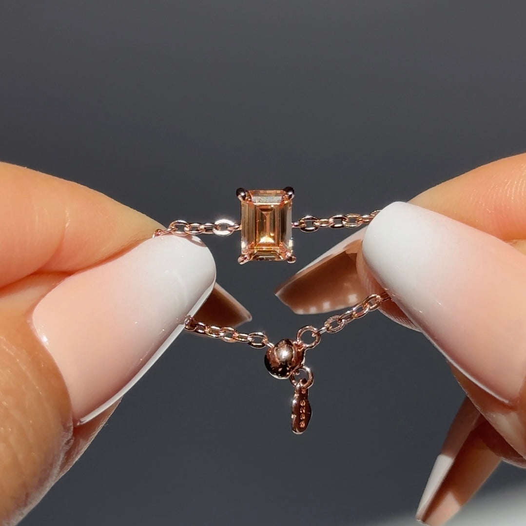 Citrine Champagne Chain Ring- Rectangle