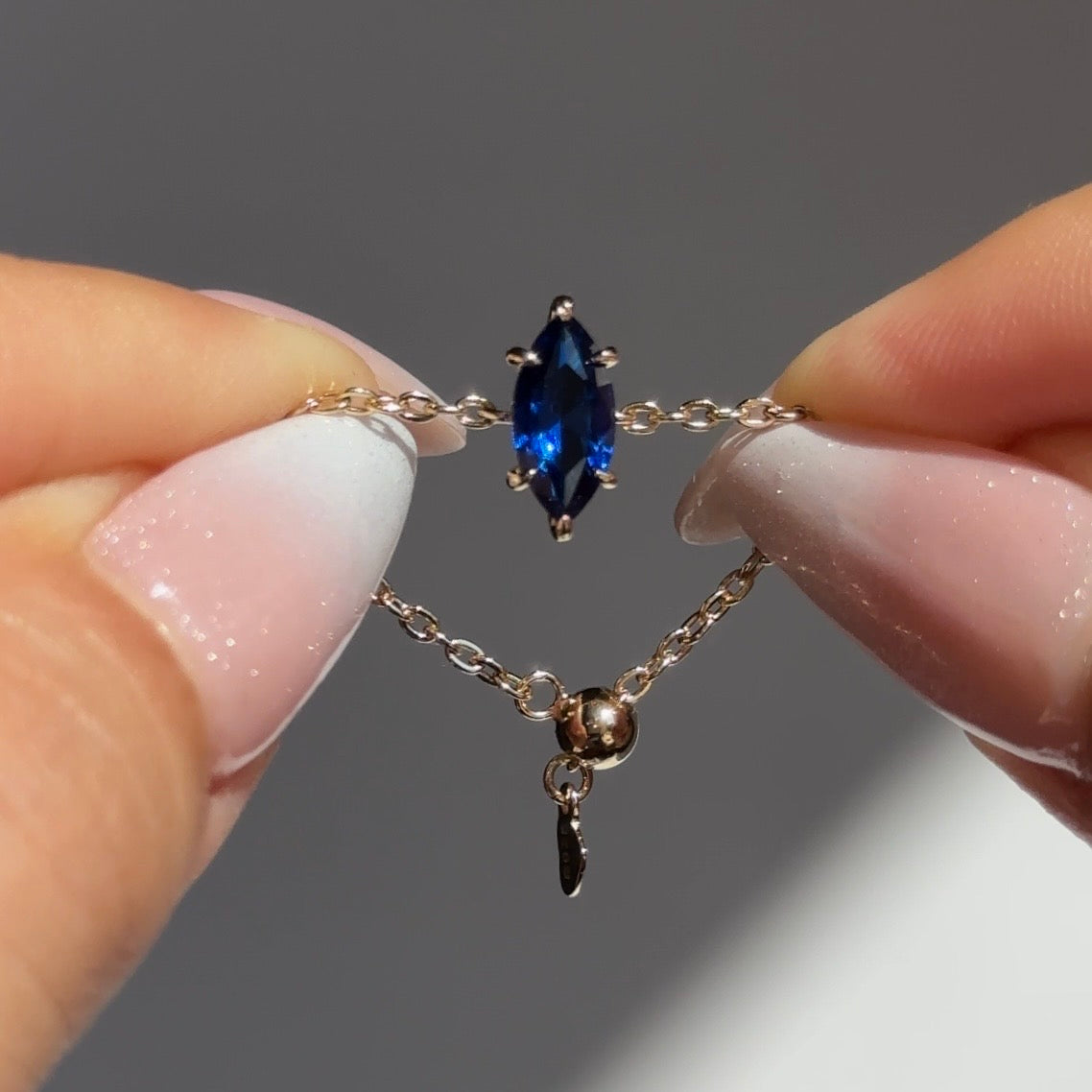 Marquise Self-Love Chain Ring- Sapphire