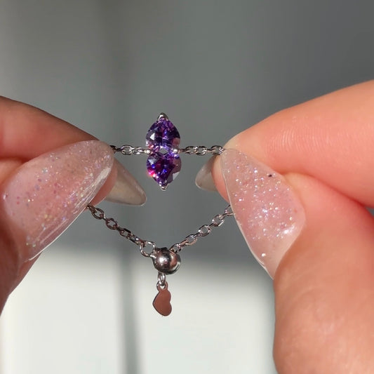 NEW! You & Me Heart Chain Ring- Amethyst