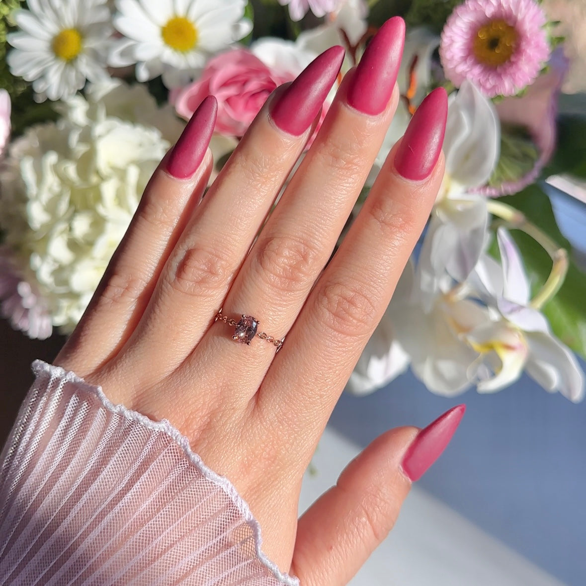 Dusty Pink Self-Love Chain Ring- Rose Gold