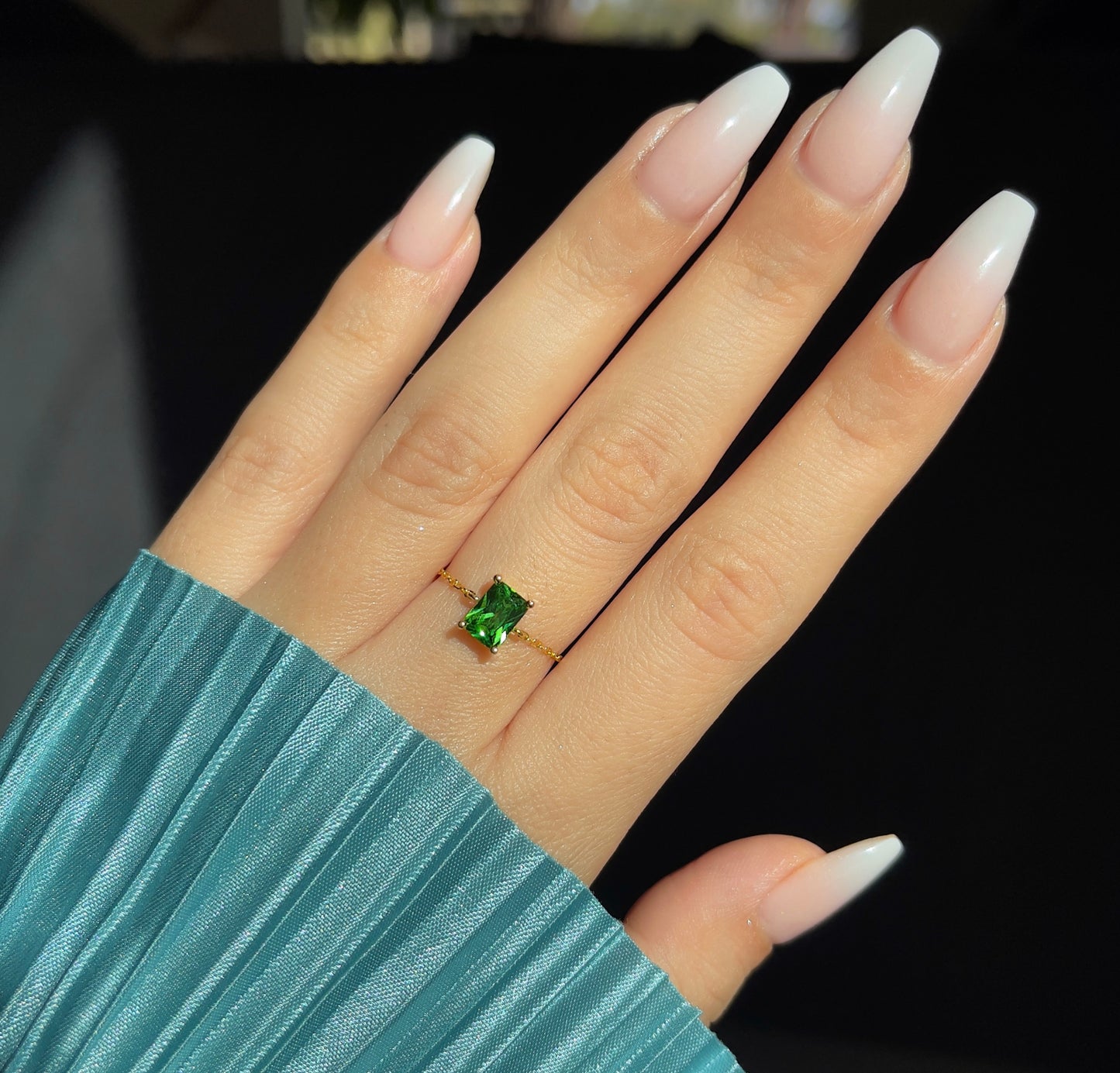 Anillo Ajustable Self-Love Verde Esmeralda - Oro 14K