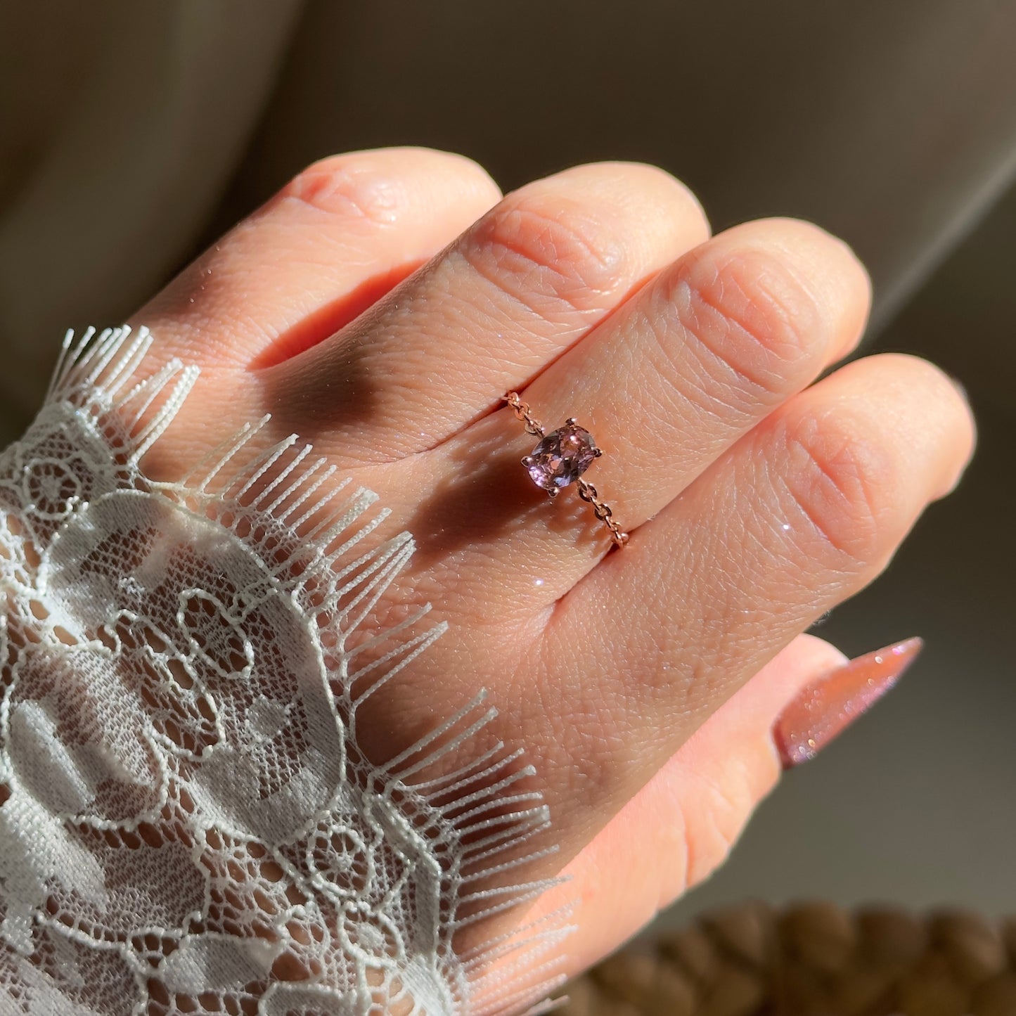 Dusty Pink Self-Love Chain Ring- Rose Gold