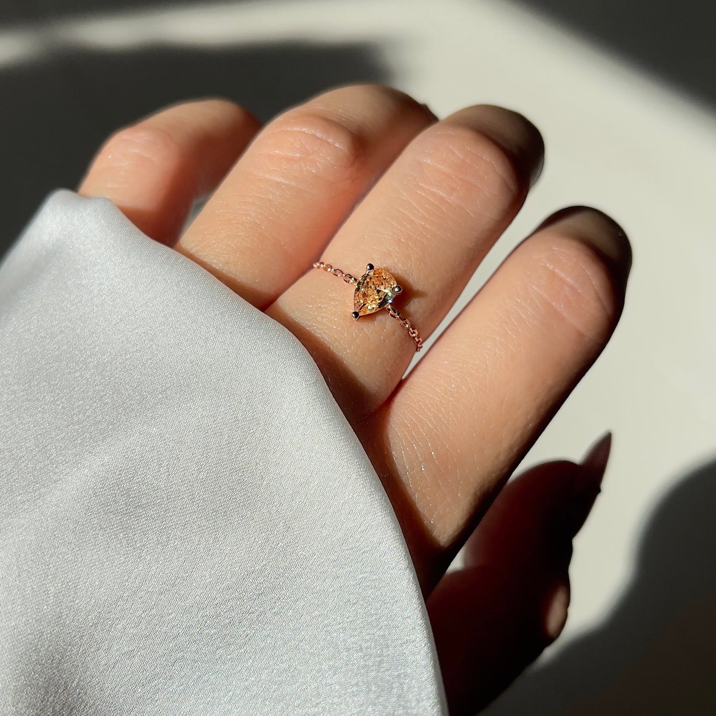 Citrine Champagne Self-Love Chain Ring- Drop