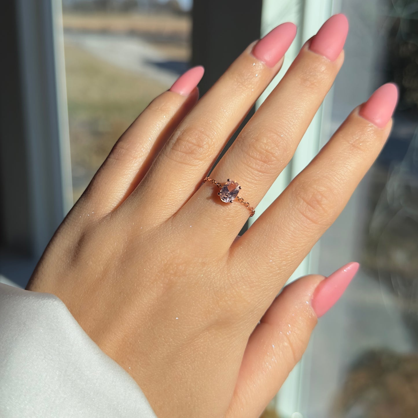 Dusty Pink Self-Love Chain Ring- Rose Gold